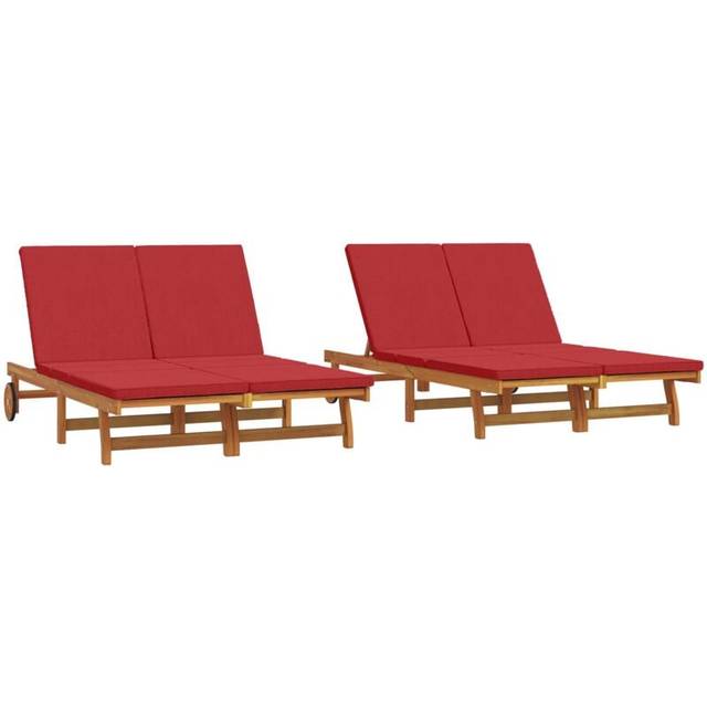Vidaxl Double Sun Lounger With Wheels And Cushion - Solid Acacia Wood