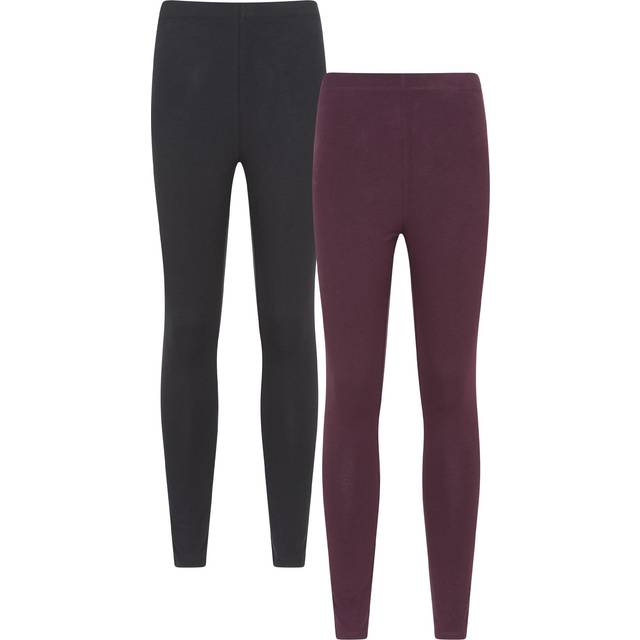 (18 UK, Berry) Mountain Warehouse Womens/Ladies Cotton Blend Midweight Leggings (Pack of 2)