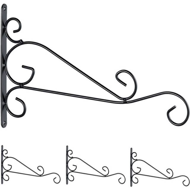 Relaxdays - Hanging Basket Holder, Set of 4, HxWxD: 19 x 32 x 1.5 cm, Decoration for Outdoors, Iron, Flowerpot Hook, Black