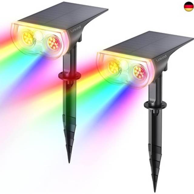 Linkind Solar Spotlight Outdoor Garden Lights, 16 LED Color Changing RGB Solar Powered Landscape Spot Lights, IP67 Waterproof Wall Light Security Ligh