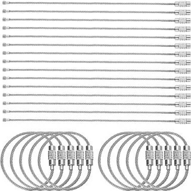 25pcs wire keychain cable 6" coated 1.5mm stainless steel key ring silver