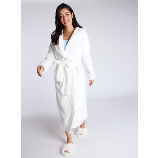 Boux avenue dressing gown women's fluffy cut fur long bath robe hooded nightwear