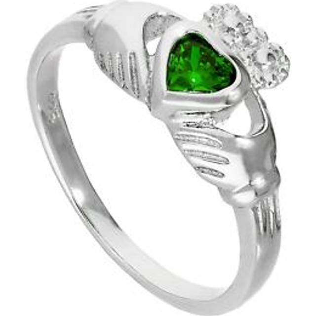 Sterling Silver & Emerald Cz Crystal May Birthstone Claddagh Ring Sizes I - U