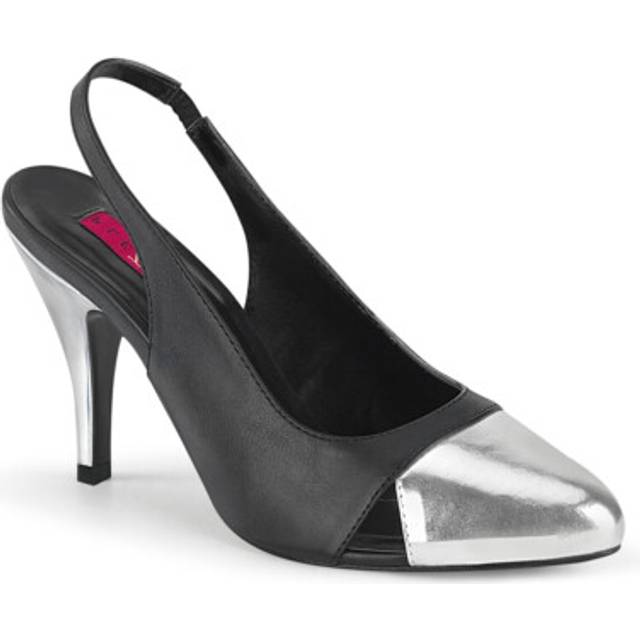 (UK 9/EU 42/US 12) Pleaser Pink Label Womens Pumps DREAM-405 Blk Faux Leather-Slv Metallic Pu