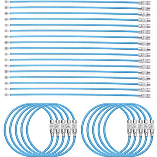 50pcs wire keychain cable 6" plastic coated 2mm stainless steel key ring blue