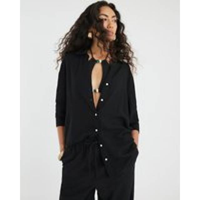 River Island Womens Black Linen Blend Belted Longline Shirt - 10