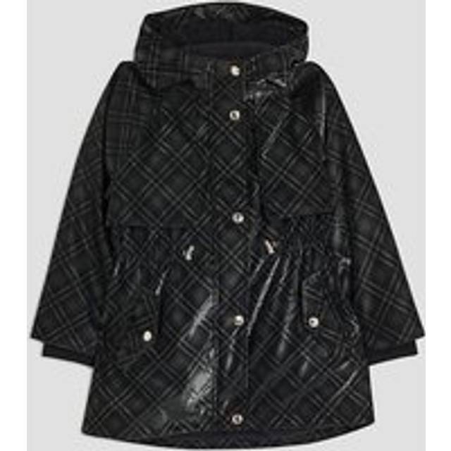 River Island Girls Black Check Hooded Raincoat - 13-14 Yrs