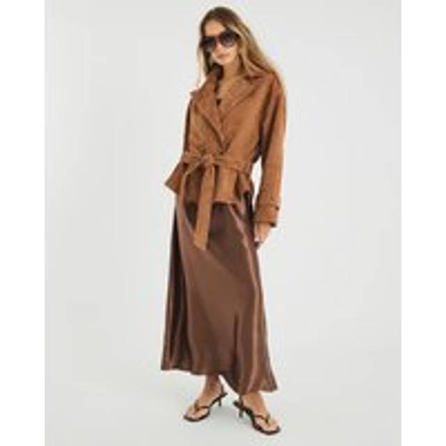 River Island Womens Brown Suede Cropped Trench Coat - 10