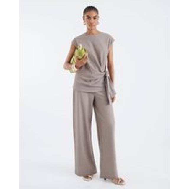 River Island Womens Beige Drawstring Pinstripe Trousers - L