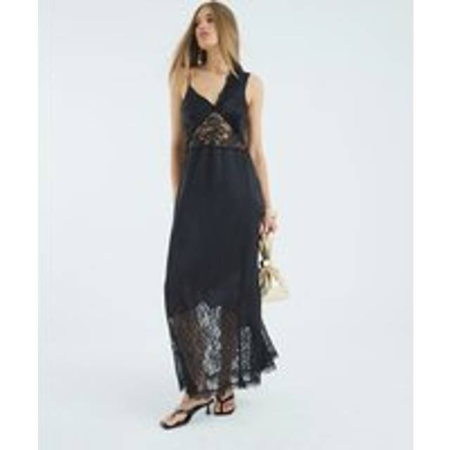 River Island Womens Black Premium Lace Satin Maxi Slip Dress - 18