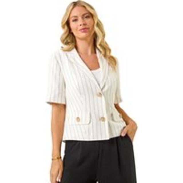 Linen Mix Buttoned Jacket - White - 10