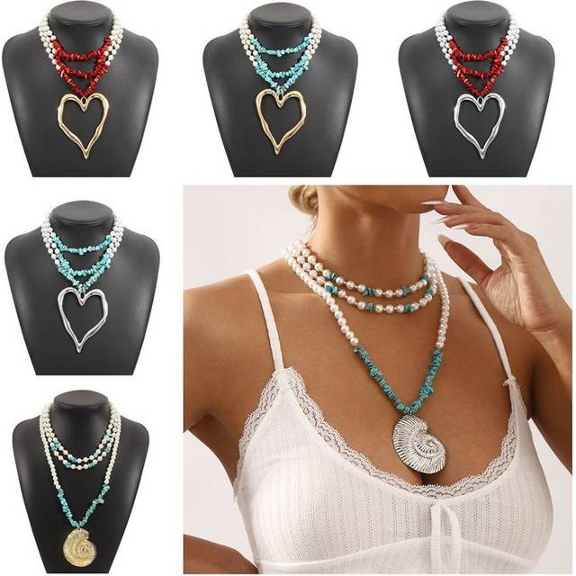Pearl big love heart necklace stone conch necklace exaggerated choker party