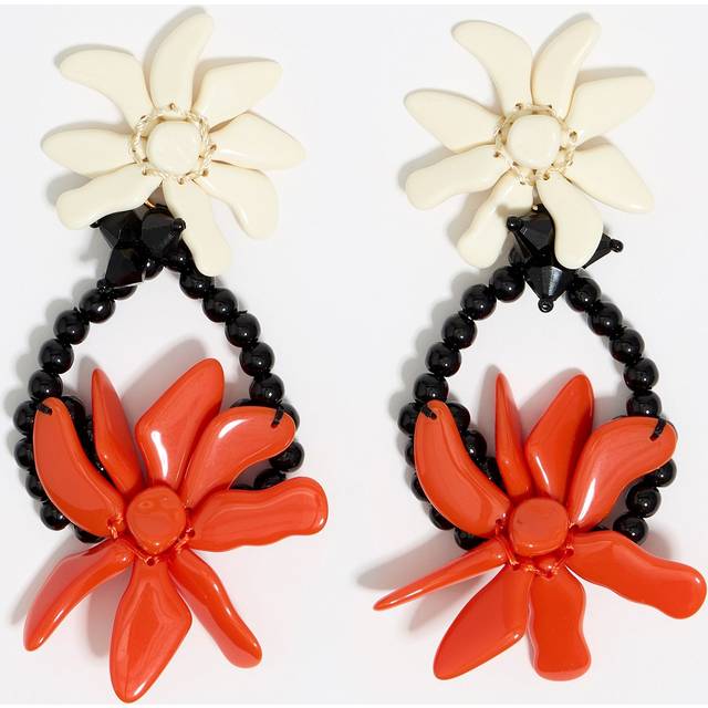 Ivory and coral flowers earrings - ORANGE - UN