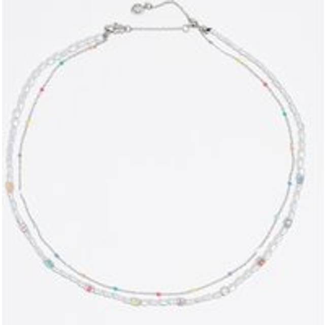 silver-tone dice logo double-layer necklace - SILVER - UN