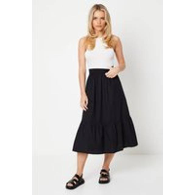 Oasis Womens Petite Poplin Midi Skirt - Black Cotton - Size 16 UK