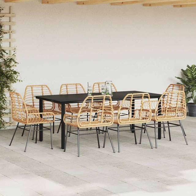 (brown, 200 x 100 x 74 cm/ 8 piece) vidaXL Garden Dining Set Poly Rattan Glass outdoor dining set
