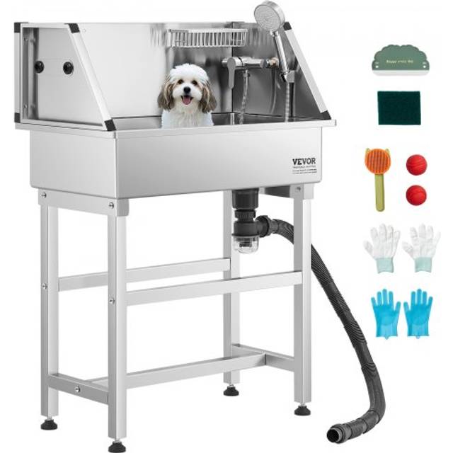 Vevor 86.4 cm dog grooming bath tub stainless steel w faucet for pets