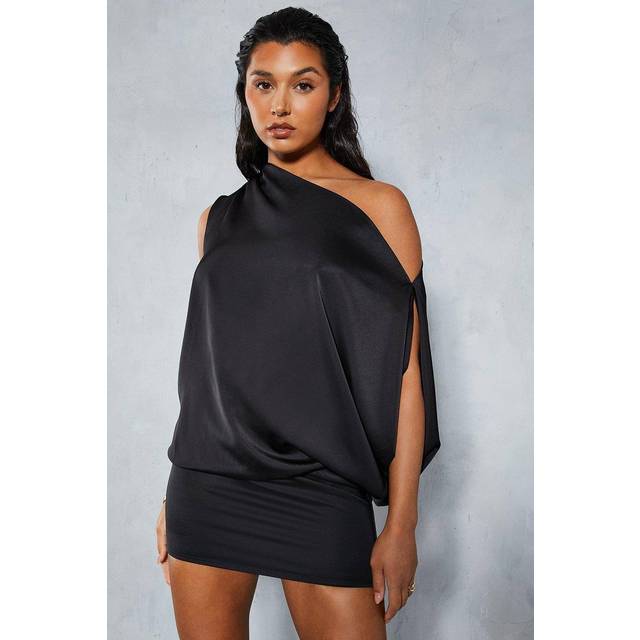 Misspap womens mini bodycon dress black satin short sleeve spring summer