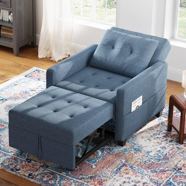 Vesgantti 3 in 1 Convertible Sofa Bed with Adjustable Backrest, Fabric Single Sleeper Chair with Side Pockets, Foldable Pull Out Bed for Living Room