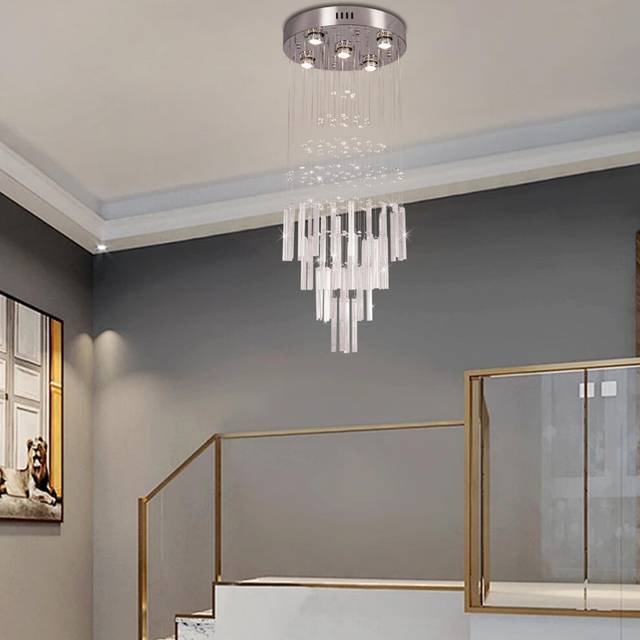 "FRIXCHUR Modern Crystal Chandeliers 39.4"" Long High Ceiling Chandelier Staircase Chandelier for Foyer Entryway Living Room,Dia 15.7"""