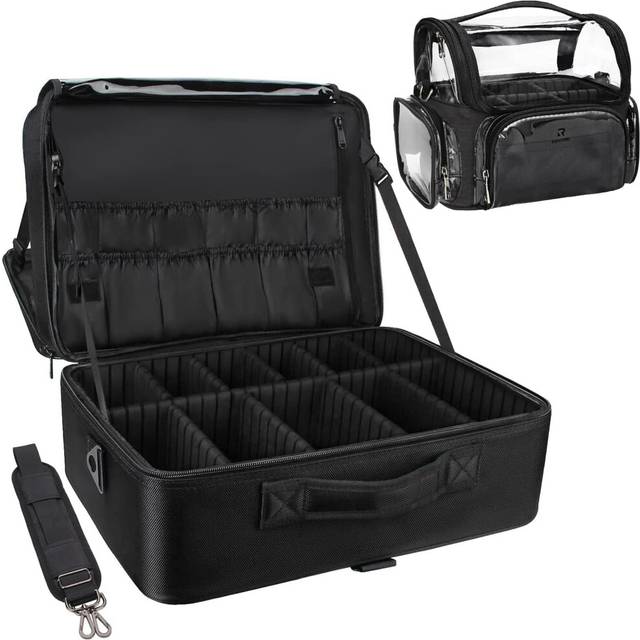 Relavel Extra Large Makeup Case with 4 Pcs Makeup Bags, Professional Makeup Artist Set Portable Nail Organiser Box Art Supply Case with Adjustable