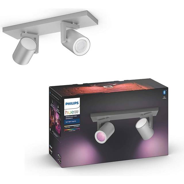 Philips Hue Argenta White & Colour Ambiance Smart Twin Ceiling Spotlight Bar LED (GU10) with Bluetooth, Aluminium, Works with Alexa, Google Assistant