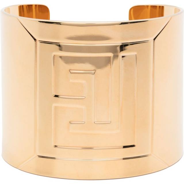 Balmain - logo-engraved cuff bracelet - men - Brass - M - Gold
