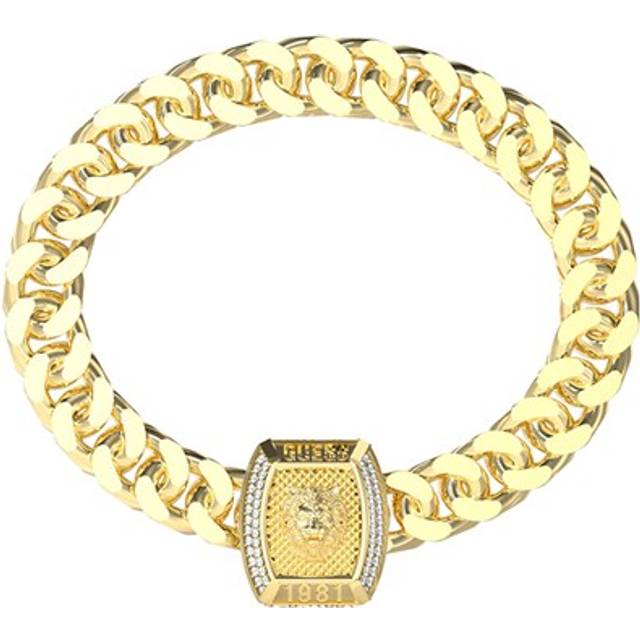 Guess 20mm Lion Crystal Coin Gold Tone Bracelet