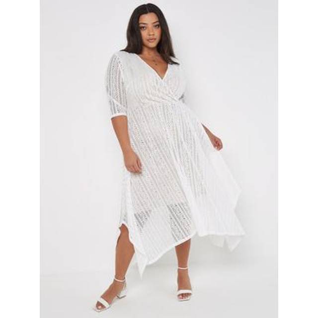 Apricot Women's Plus Size Curve Cream Lace Hanky Hem Midi Wrap Dress Curves New Look - UK 20