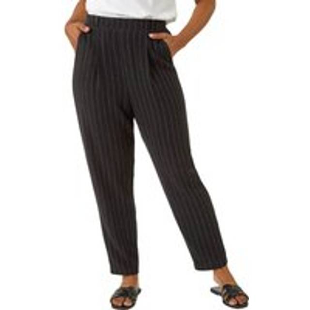 Stripe Tapered Linen Mix Trouser - Black - 14