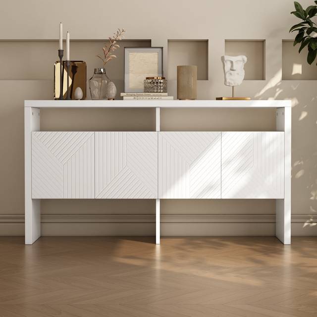 Sideboard With 2 Open Compartments And 4 Doors - White (75cm H X 140cm W X 35cm D)