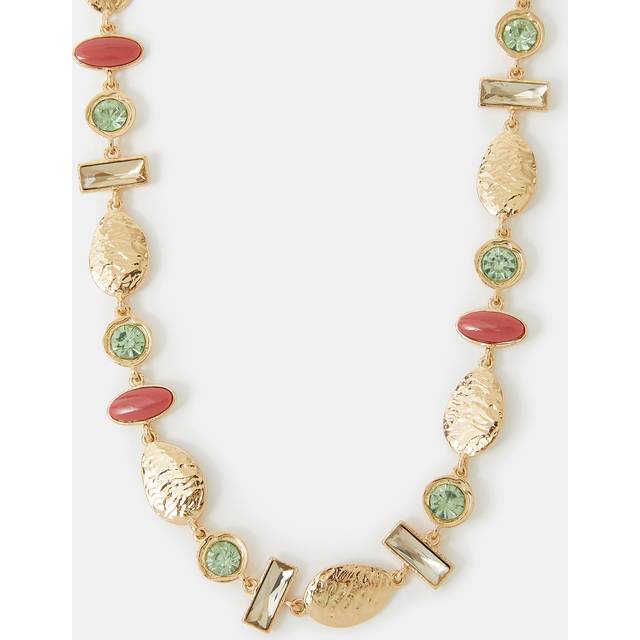 Gold Textured Gemstone Necklace - Accessorize - One Size