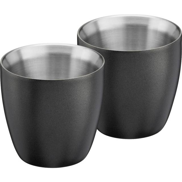 Set of 2 Stainless Steel Espresso Coffee Cups Double Wall Insulated - White - One Size