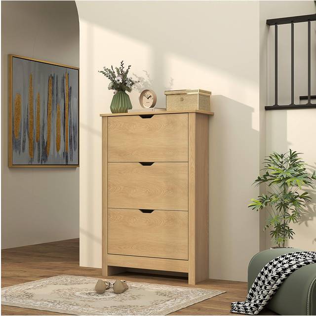 HOMCOM 18-Shoe Storage Cabinet 6 Shelves 3 Drawers Natural Wood Finish