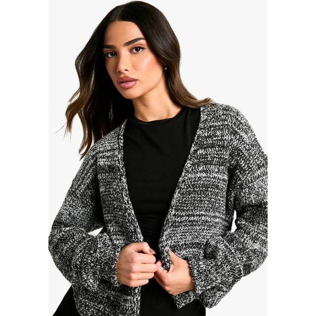 Womens Petite Marl Boucle Knitted Cardigan - Black - S