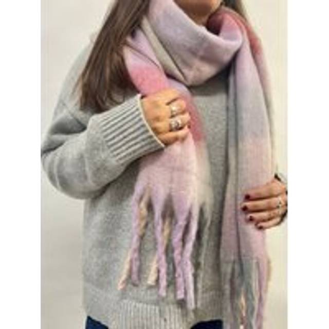 Womens Light Pink Grey Stripe Scarf - Multi - One Size