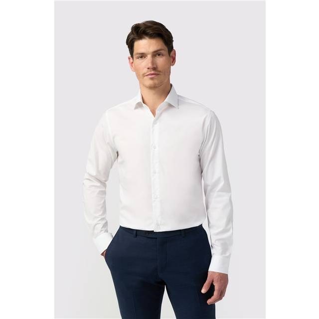 Limehaus White Mens Shirt, Long Sleeve, Slim fit, Stretch Fabric - 15.5