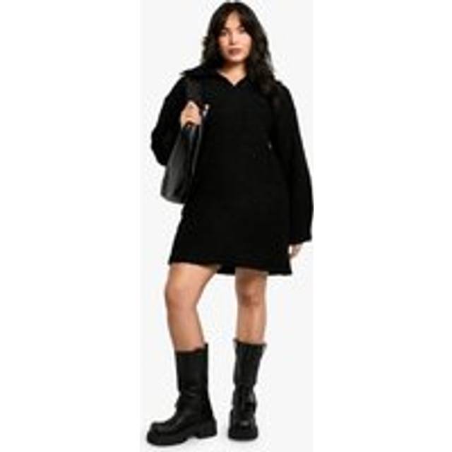Womens Plus Borg Oversized Collar Detail Mini Dress - Black - 28
