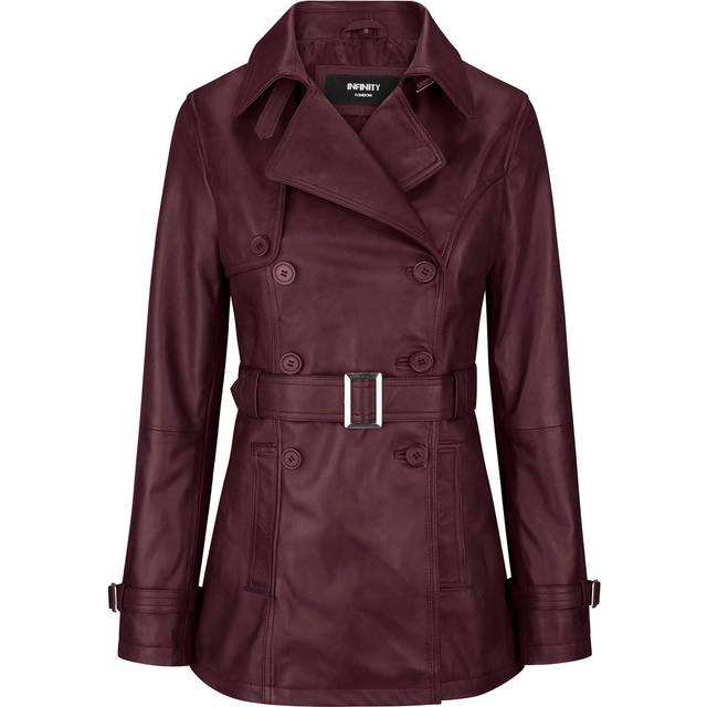 Short Biker Leather Jacket - Burgundy - XXXL