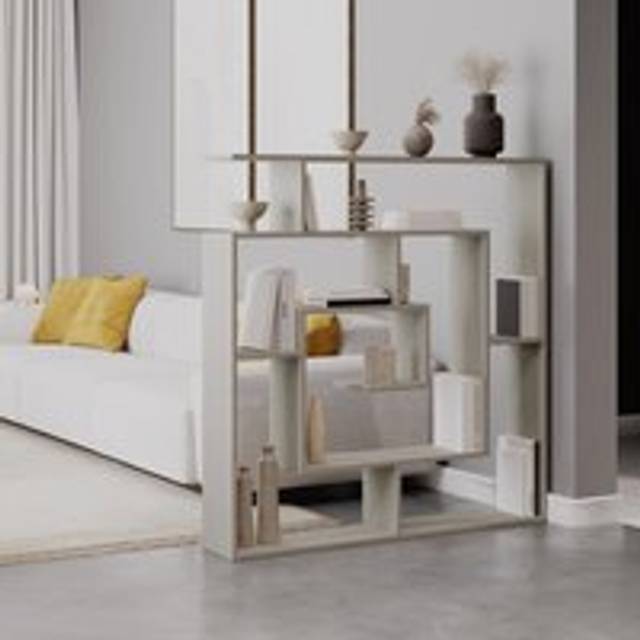 Fwstyle Maze Bookcase Room Divider Shelving Unit Sandstone Modern Design In Beige - One Size