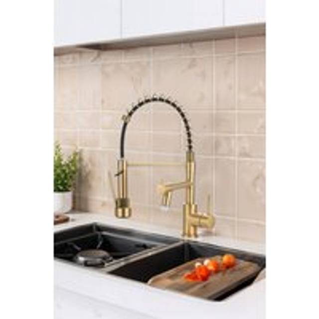 Living And Home Dual Spout Swivel Kitchen Faucet With Led Light In Gold - One Size