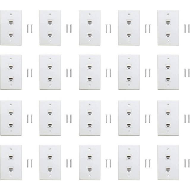 20 Pack 2 Port Ethernet Wall Plate, Cat6 Female to Jack RJ45 Inline Coupler Outlet, White