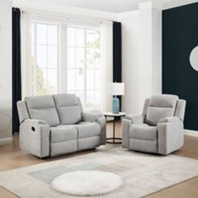 ORKA 1+2 SEATER FABRIC MANUAL RECLINER SOFA SET (Grey)