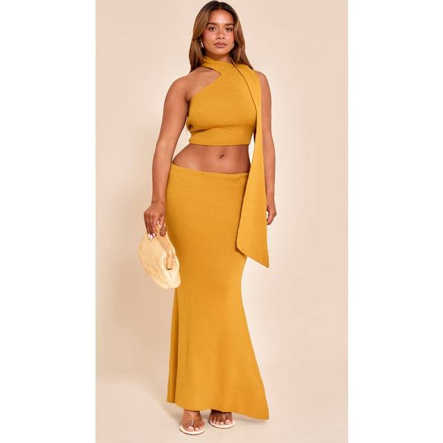Shape Rust Knitted Maxi Skirt, Orange