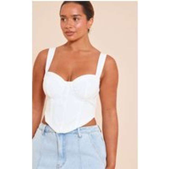 Shape White Woven Corset Detail Crop Top, White - 20