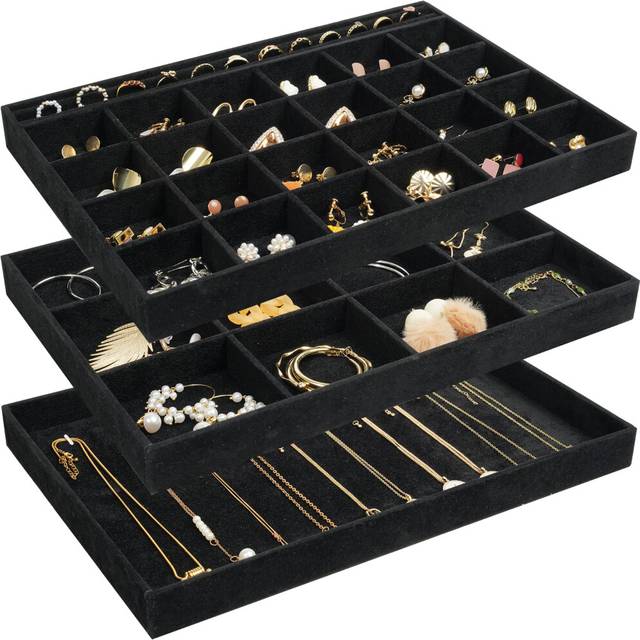 Procase Mothers Day gift Set of 3 Stackable Jewelry Trays Organizer for Drawers  Jewellery Drawer Insert Divider Jewel Display Storage with Removable