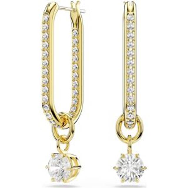 Swarovski Gold Constella White Round Cut Drop Earrings
