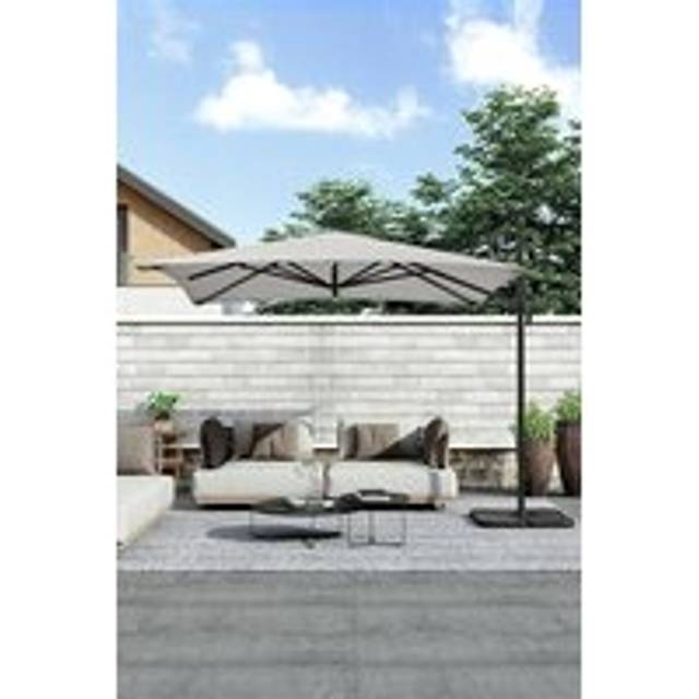 Garden 3m x 3m Square Large Cantilever Parasol with Square Base - Light Grey - One Size