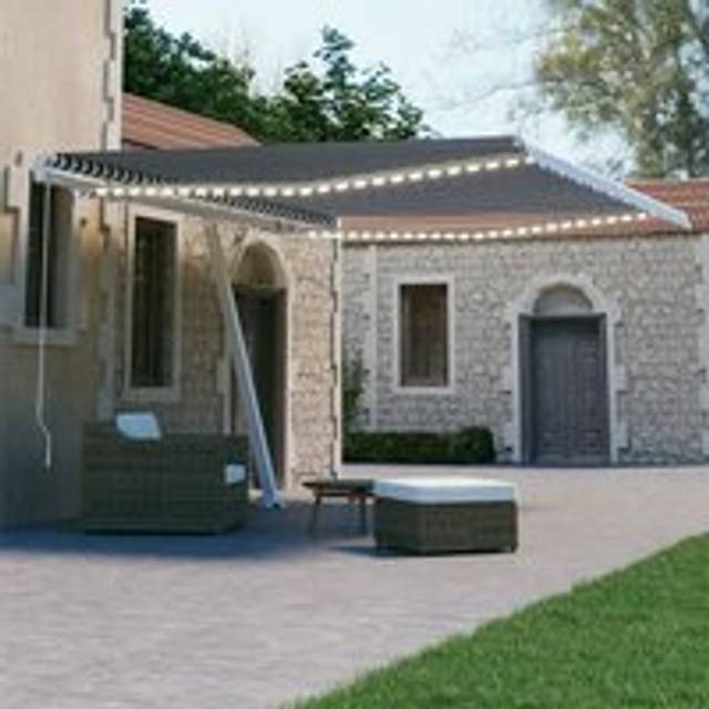 Manual Retractable Awning with LED 400x300 cm Blue and White - One Size