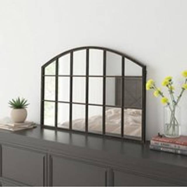 Modern Bronze Framed Arched Windowpane Wall Mirror for Decor - Brown - One Size